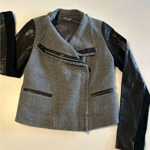 Vince Boucle Lamb Leather Sleeve Moto Jacket, Gray, Black, Asymmetric Zip, Sz S